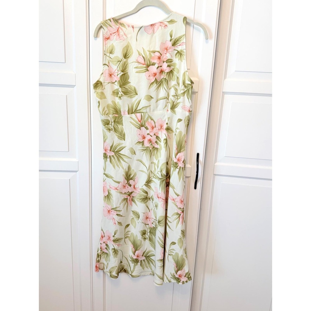 Hilo Hattie Hawaiian Original Floral Midi Dress Pink Hibiscus Tropical Large Y2K - Picture 6 of 9
